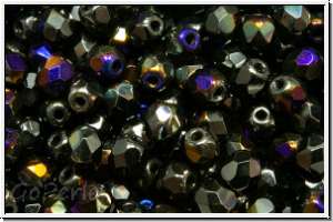 Bhm. Glasschliffperle, feuerpol., 4mm, black, op., half volcano, 50 Stk.