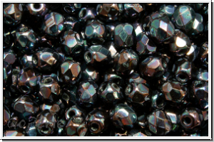 Bhm. Glasschliffperle, feuerpol., 4mm, black, op., nebula, 50 Stk.