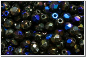 Bhm. Glasschliffperle, feuerpol., 4mm, black, op., half azuro, 50 Stk.