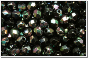 Bhm. Glasschliffperle, feuerpol., 4mm, black, op., half copper luster, 50 Stk.