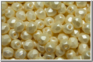 Bhm. Glasschliffperle, feuerpol., 4mm, white, alabaster, lt. cream pearl pastel, 50 Stk.