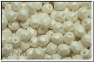 Bhm. Glasschliffperle, feuerpol., 4mm, white, alabaster, white pastel, matte, 50 Stk.