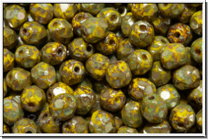 Bhm. Glasschliffperle, feuerpol., 4mm, yellow, op., silver picasso, 50 Stk.