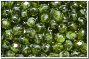 Bhm. Glasschliffperle, feuerpol., 4mm, green, moonlight, blue marbled, 50 Stk.