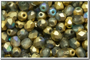 Bhm. Glasschliffperle, feuerpol., 4mm, crystal, trans., golden AB, matte, 50 Stk.