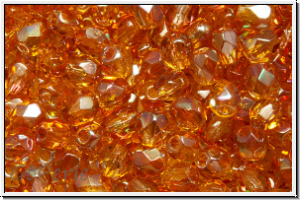 Bhm. Glasschliffperle, feuerpol., 4mm, gold, lt., trans., copper luster, 50 Stk.