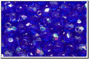 Bhm. Glasschliffperle, feuerpol., 4mm, cobalt, dk., trans., half amezit, 50 Stk.