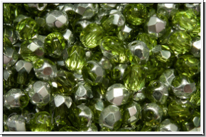 Bhm. Glasschliffperle, feuerpol., 4mm, lime, lt., trans., half silver, 50 Stk.