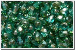 Bhm. Glasschliffperle, feuerpol., 4mm, aqua, med., trans., half celsian, 50 Stk.