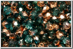 Bhm. Glasschliffperle, feuerpol., 4mm, aqua, med., trans., half capri gold, 50 Stk.