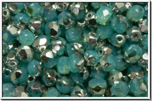 Bhm. Glasschliffperle, feuerpol., 4mm, aqua, lt., opal, half silver, 50 Stk.