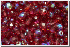 Bhm. Glasschliffperle, feuerpol., 4mm, fuchsia, trans., AB, 50 Stk.