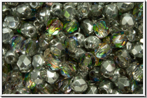 Bhm. Glasschliffperle, feuerpol., 4mm, crystal, trans., half vitrail silver, 50 Stk.