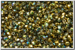 Bhm. Glasschliffperle, feuerpol., 2mm, crystal, trans., golden AB, 50 Stk.