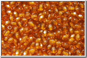 Bhm. Glasschliffperle, feuerpol., 2,5mm, topaz, dkst., trans., 50 Stk.