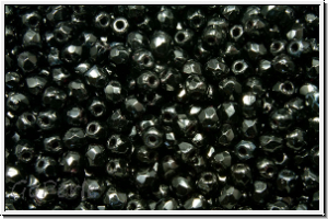 Bhm. Glasschliffperle, feuerpol., 2,5mm, black, op., 50 Stk.