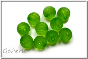 Acryl-Perle, rund, gerillt, 9mm, grass green, matte, 10 Stk.