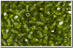 Bhm. Glasschliffperle, feuerpol., 4mm, olivine, dk., trans., 50 Stk.