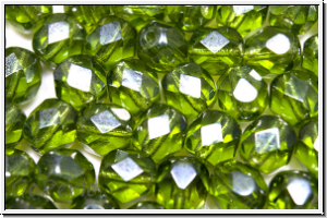 Bhm. Glasschliffperle, feuerpol., 6mm, olivine, med. dk., trans., luster, 25 Stk.