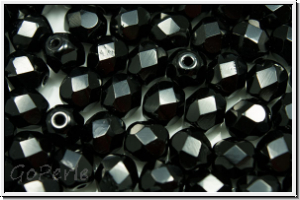 Bhm. Glasschliffperle, feuerpol., 6mm, black, op., 25 Stk.