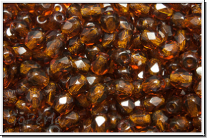 Bhm. Glasschliffperle, PRECIOSA, feuerpol., 4mm, topaz, sm., darkest, trans., 50 Stk.