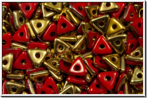 Tri-Beads, 4mm, red, op., half brass, 100 Stk.