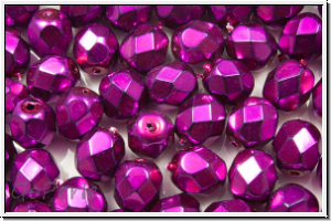 Bhm. Glasschliffperle, feuerpol., 6mm, black, op., heavy metal magenta, 25 Stk.