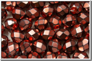 Bhm. Glasschliffperle, feuerpol., 6mm, black, op., heavy metal salmon, 25 Stk.