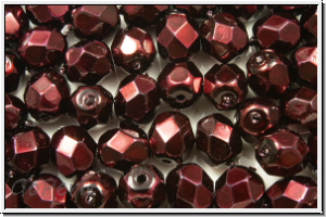 Bhm. Glasschliffperle, feuerpol., 6mm, black, op., heavy metal burgundy, 25 Stk.