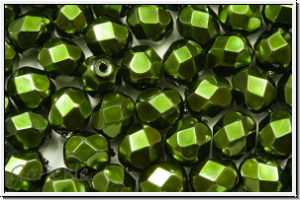 Bhm. Glasschliffperle, feuerpol., 6mm, black, op., heavy metal hunter green, 25 Stk.