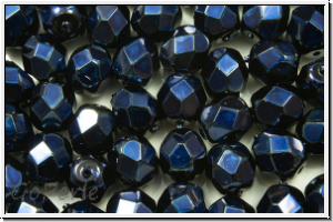 Bhm. Glasschliffperle, feuerpol., 6mm, black, op., heavy metal dk. blue, 25 Stk.