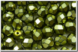 Bhm. Glasschliffperle, feuerpol., 6mm, black, op., heavy metal olivine, 25 Stk.