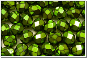 Bhm. Glasschliffperle, feuerpol., 6mm, black, op., heavy metal green, 25 Stk.