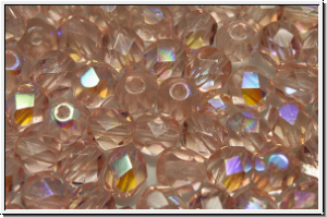 Bhm. Glasschliffperle, feuerpol., 6mm, rosaline, trans., AB, 25 Stk.