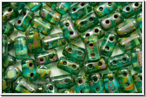 RUL-60020-86800, Rulla Beads, 3x5mm, aqua, med., trans., picasso, 100 Stk. (ca. 11 g)