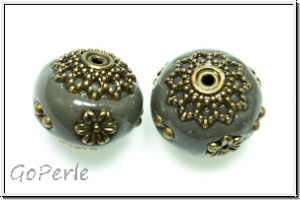 Indonesische Perle, 14x16mm, grau/antikmessingfb., 1 Stk.