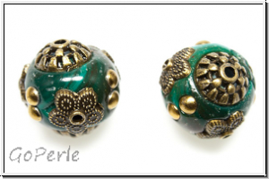 Indonesische Perle, 14mm, petrol/antikmessingfb., 1 Stk.