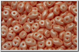 SD-02010-29303, SuperDuo Beads, white, alabaster, soft pastel salmon, 10g