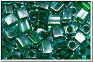 SB-04-2643, MIYUKI Squares, 4mm, aqua, trans., green-ld., 15g