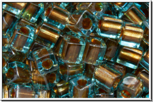 SB-04-2642, MIYUKI Squares, 4mm, aqua, trans., brown-ld., 15g