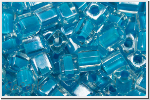 SB-04-0247, MIYUKI Squares, 4mm, crystal, trans., teal-ld., 15g