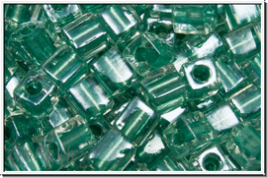 SB-04-2605, MIYUKI Squares, 4mm, crystal, trans., met. teal-ld., 15g