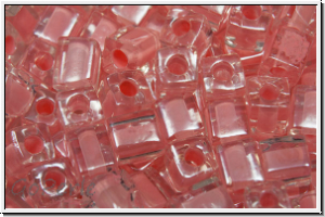 SB-04-0204, MIYUKI Squares, 4mm, crystal, trans., pink salmon-ld., 15g