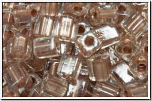 SB-04-2602, MIYUKI Squares, 4mm, crystal, trans., met. copper-ld., 15g