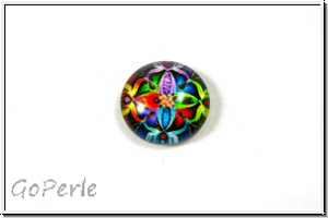 Glascabochon, hinterklebt, rund, 12x4mm, colorful mandala, 1 Stk.