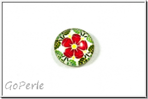 Glascabochon, hinterklebt, rund, 12x4mm, red flower, 1 Stk.