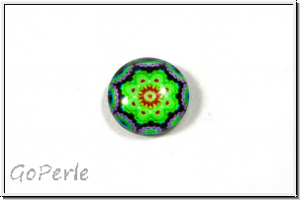 Glascabochon, hinterklebt, rund, 12x4mm, green mandala, 1 Stk.