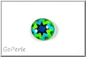 Glascabochon, hinterklebt, rund, 12x4mm, blue/green star, 1 Stk.