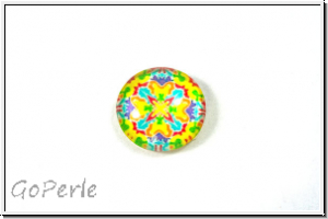 Glascabochon, hinterklebt, rund, 12x4mm, yellow mandala, 1 Stk.