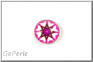 Glascabochon, hinterklebt, rund, 12x4mm, pink star, 1 Stk.